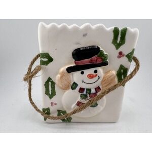 Vintage Christmas Snowman Gift Bag Figurine Ceramic‎ Porcelain Multicolor
